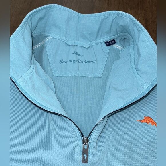 Tommy Bahama Aqua Blue Quarter Zip Pullover Cotton Sweatshirt XL Marlin Logo - Picture 7 of 10